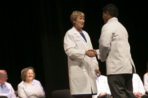 Dr. Wilson welcomes new ATSU-KCOM students each year at the annual White Coat Ceremony.